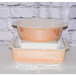 Fire King Peach Lustreware Casserole Baking Dishes #447 & #425 Reversed Logo
